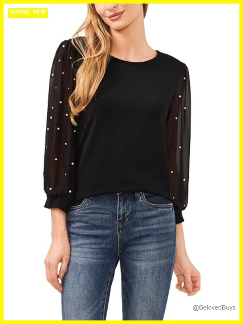 Long Sleeve Mixed Media Crew Neck Top